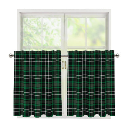 Green Black And White Tartan Print Tier Curtains