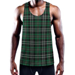 Green Black And White Tartan Print Training Tank Top