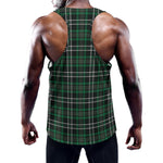 Green Black And White Tartan Print Training Tank Top