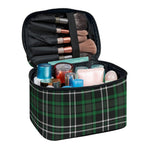 Green Black And White Tartan Print Travel Makeup Bag
