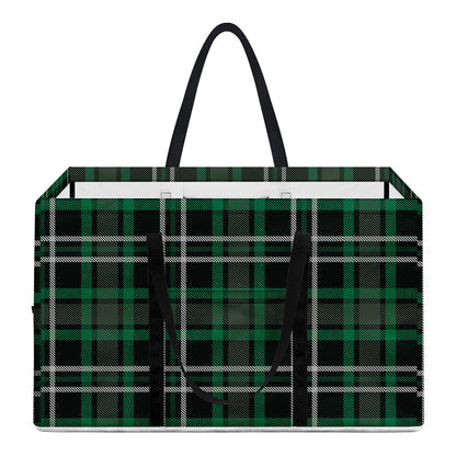 Green Black And White Tartan Print Utility Tote Bag