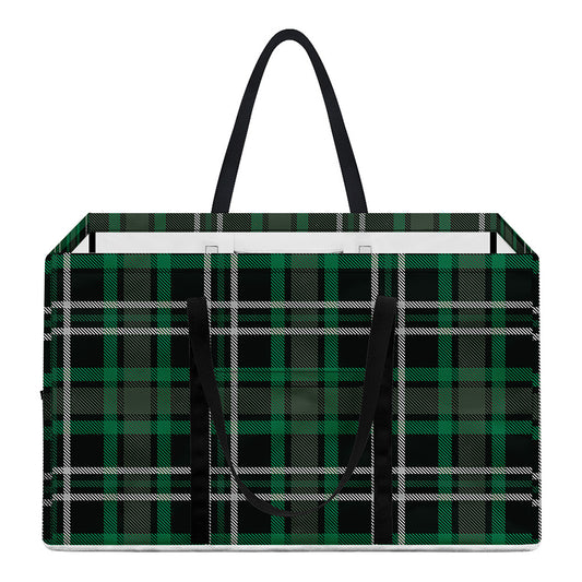 Green Black And White Tartan Print Utility Tote Bag