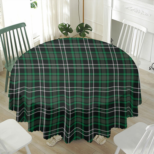 Green Black And White Tartan Print Waterproof Round Tablecloth