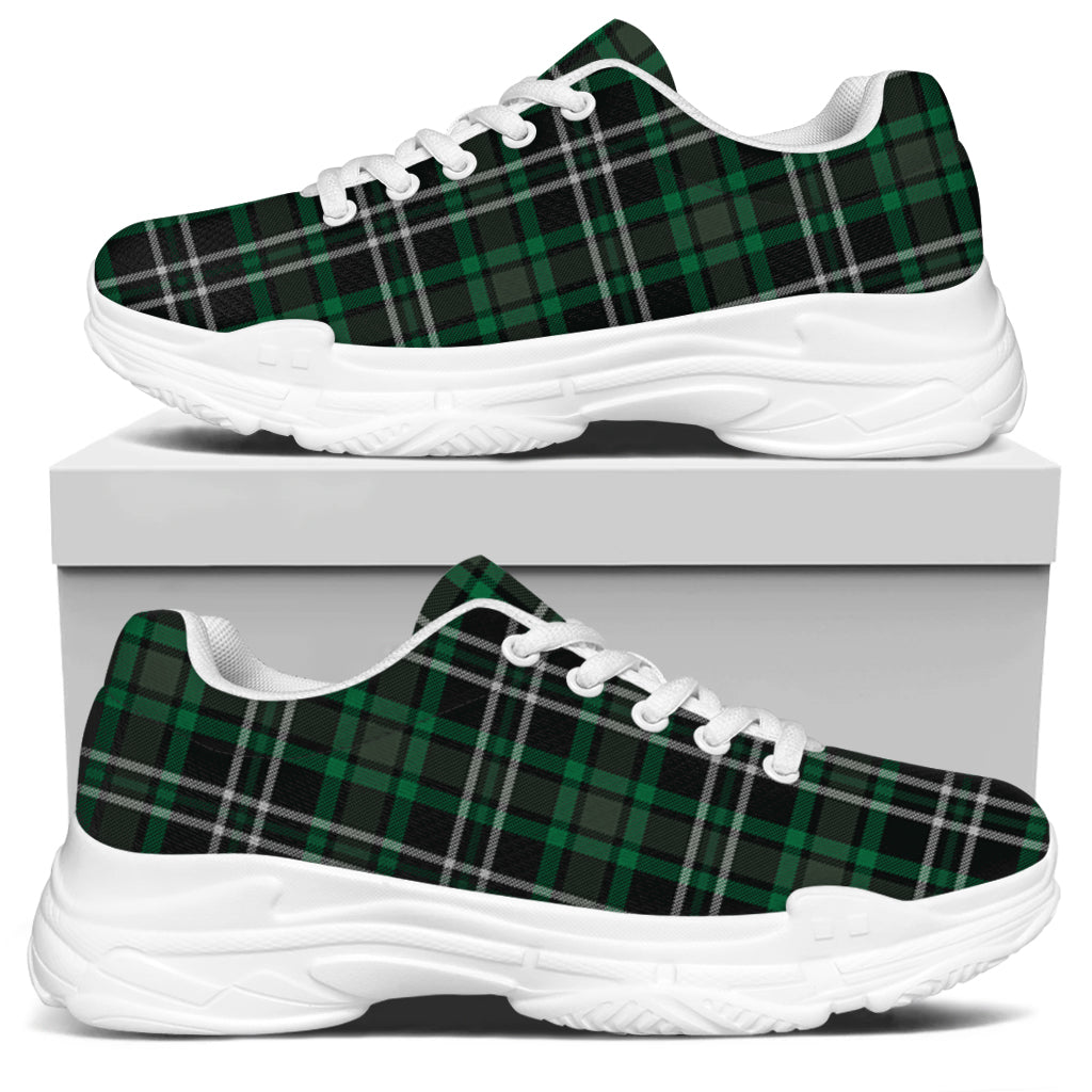 Green Black And White Tartan Print White Chunky Shoes