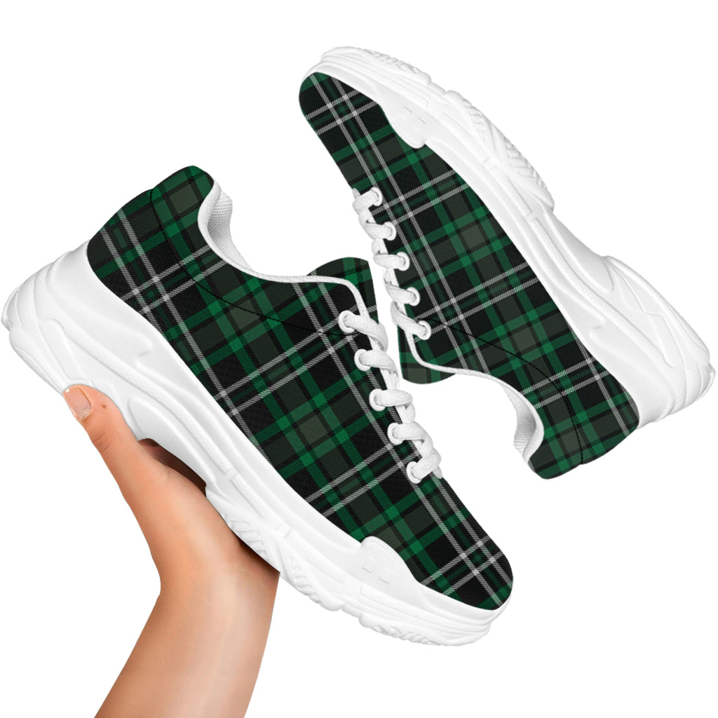 Green Black And White Tartan Print White Chunky Shoes