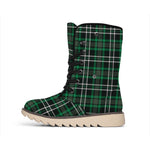 Green Black And White Tartan Print Winter Boots