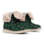 Green Black And White Tartan Print Winter Boots