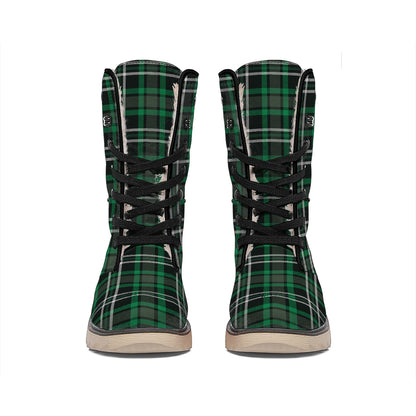 Green Black And White Tartan Print Winter Boots