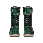 Green Black And White Tartan Print Winter Boots