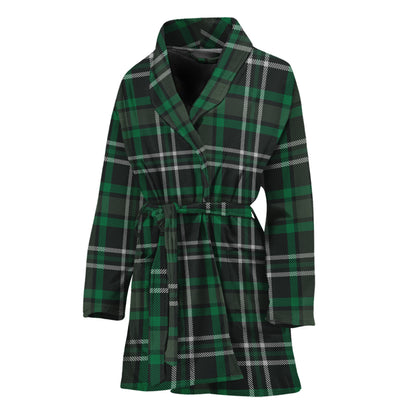 Green Black And White Tartan Print Women's Bathrobe