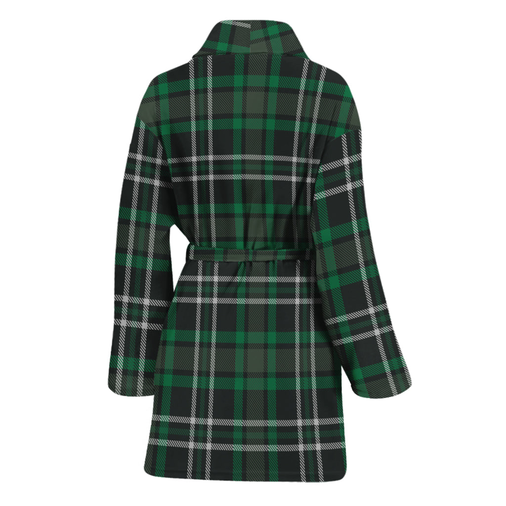 Green Black And White Tartan Print Women's Bathrobe