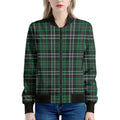 Green Black And White Tartan Print Women's Bomber Jacket