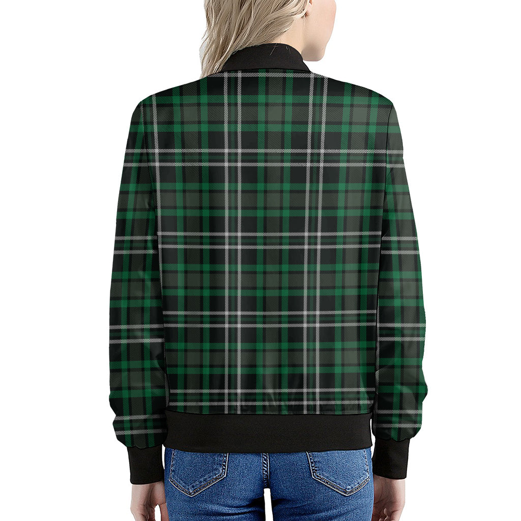 Green Black And White Tartan Print Women's Bomber Jacket