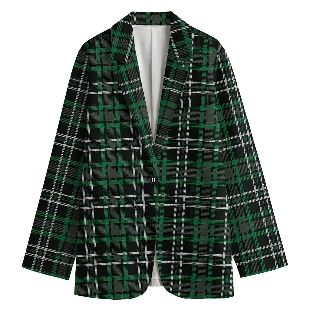 Green Black And White Tartan Print Women's Cotton Blazer