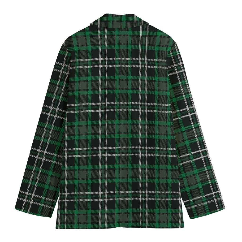 Green Black And White Tartan Print Women's Cotton Blazer