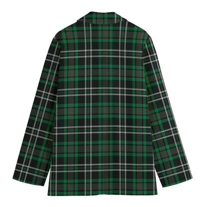 Green Black And White Tartan Print Women's Cotton Blazer