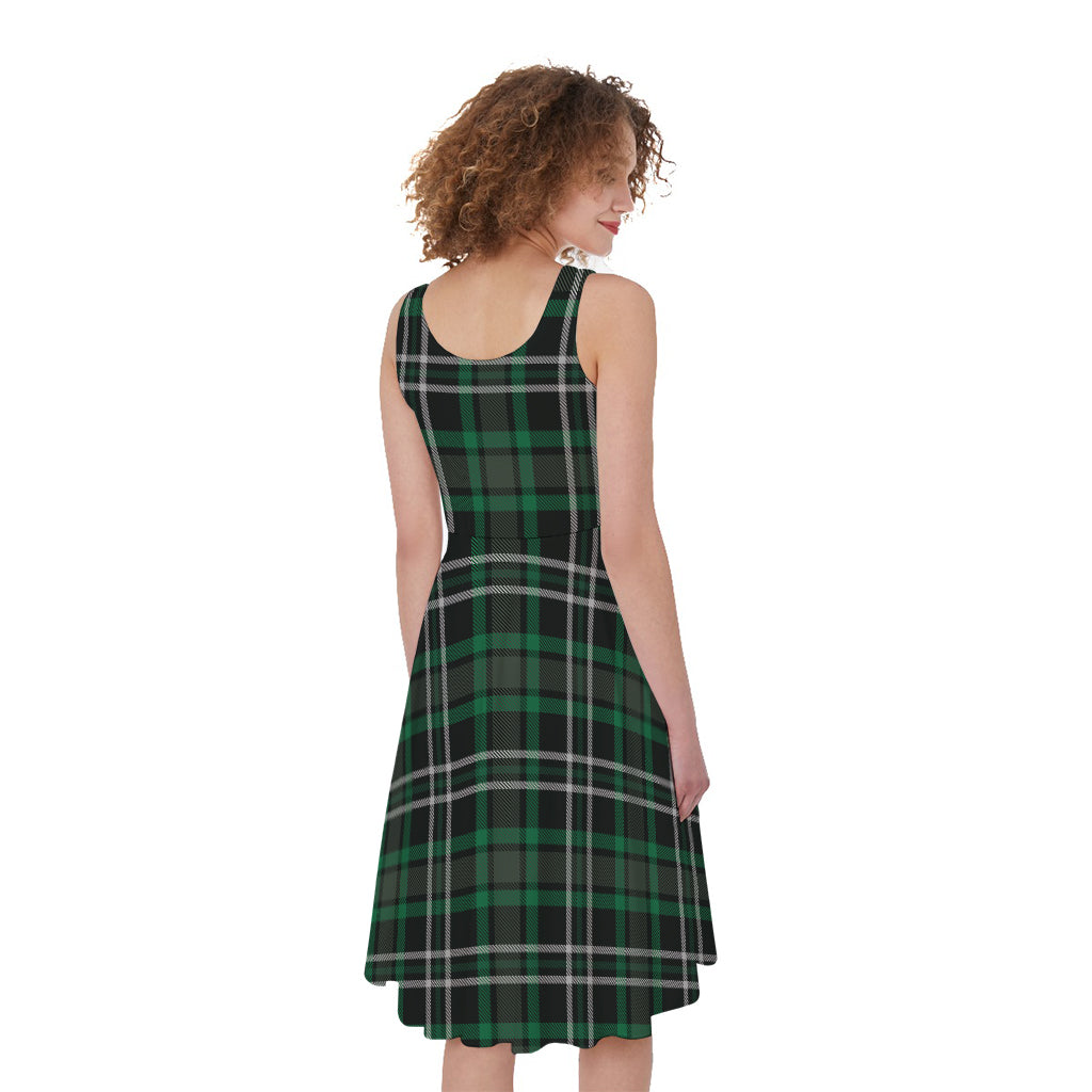 Green Black And White Tartan Print Women's Sleeveless Dress