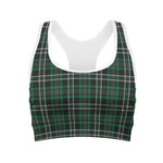 Green Black And White Tartan Print Women's Sports Bra