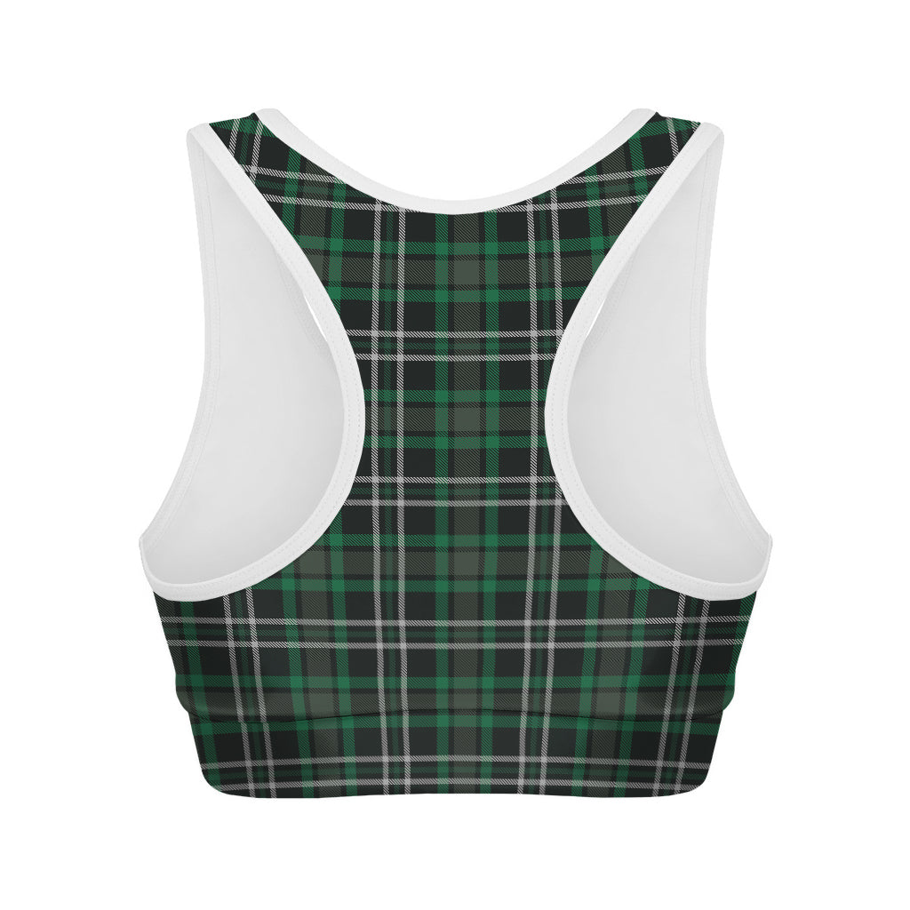 Green Black And White Tartan Print Women's Sports Bra
