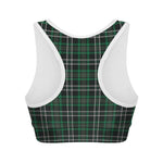 Green Black And White Tartan Print Women's Sports Bra