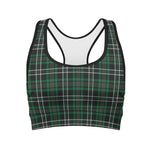 Green Black And White Tartan Print Women's Sports Bra