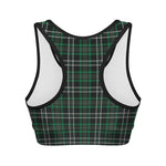 Green Black And White Tartan Print Women's Sports Bra