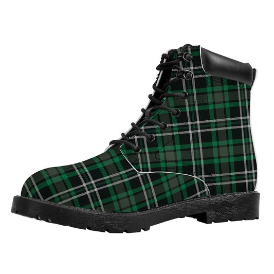 Green Black And White Tartan Print Work Boots