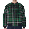 Green Black And White Tartan Print Zip Sleeve Bomber Jacket