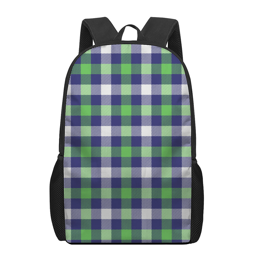 Green Blue And White Buffalo Plaid Print 17 Inch Backpack