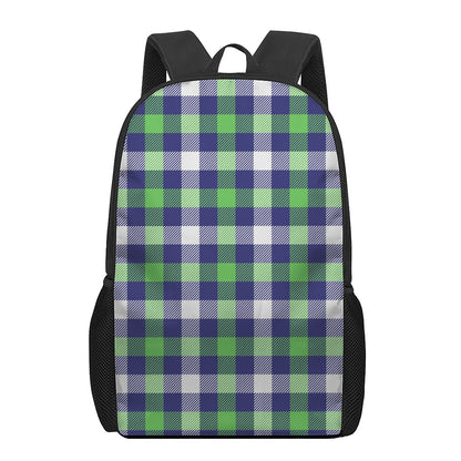Green Blue And White Buffalo Plaid Print 17 Inch Backpack
