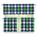 Green Blue And White Buffalo Plaid Print 3 Piece Kitchen Curtains
