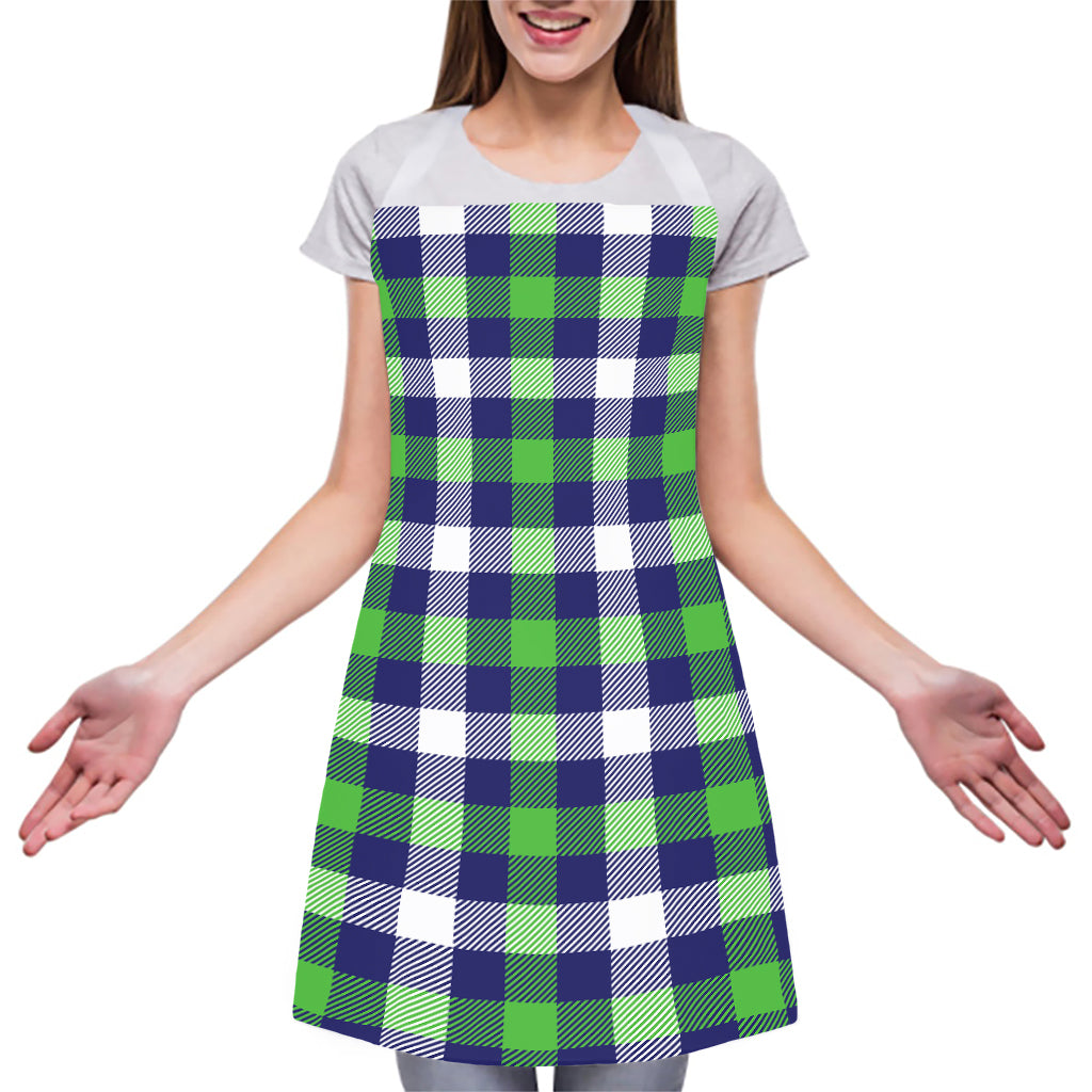 Green Blue And White Buffalo Plaid Print Adjustable Apron