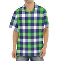 Green Blue And White Buffalo Plaid Print Aloha Shirt