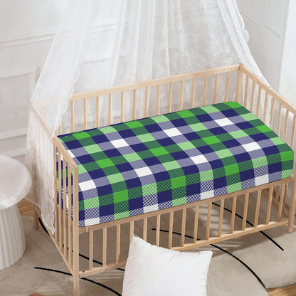Green Blue And White Buffalo Plaid Print Baby Crib Sheet