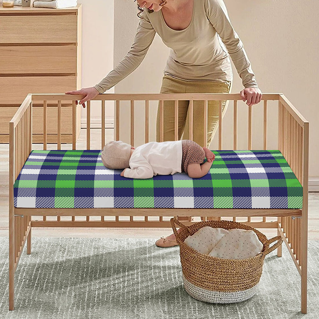 Green Blue And White Buffalo Plaid Print Baby Crib Sheet