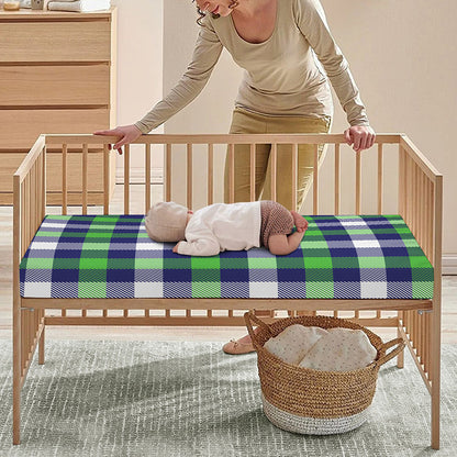 Green Blue And White Buffalo Plaid Print Baby Crib Sheet