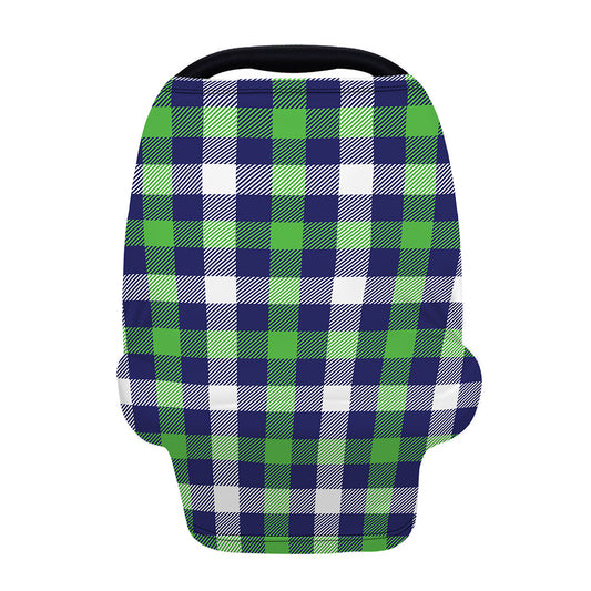 Green Blue And White Buffalo Plaid Print Baby Seat Cover