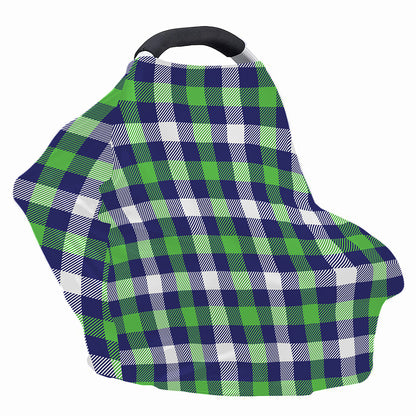 Green Blue And White Buffalo Plaid Print Baby Seat Cover