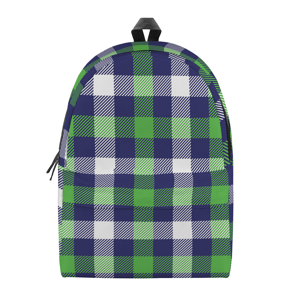 Green Blue And White Buffalo Plaid Print Backpack