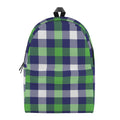 Green Blue And White Buffalo Plaid Print School Backpack