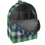 Green Blue And White Buffalo Plaid Print Backpack