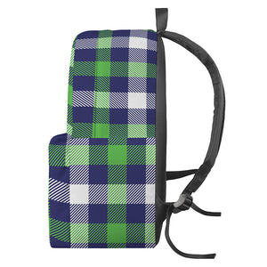 Green Blue And White Buffalo Plaid Print Backpack