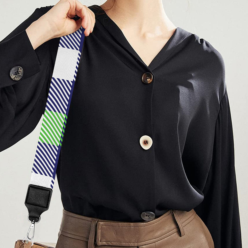 Green Blue And White Buffalo Plaid Print Bag Strap
