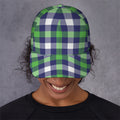 Green Blue And White Buffalo Plaid Print Baseball Cap