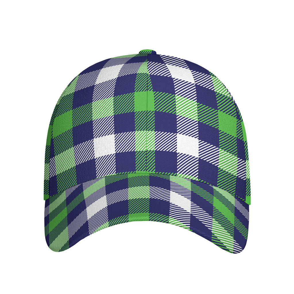 Green Blue And White Buffalo Plaid Print Baseball Cap