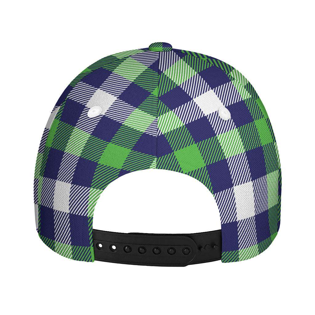 Green Blue And White Buffalo Plaid Print Baseball Cap