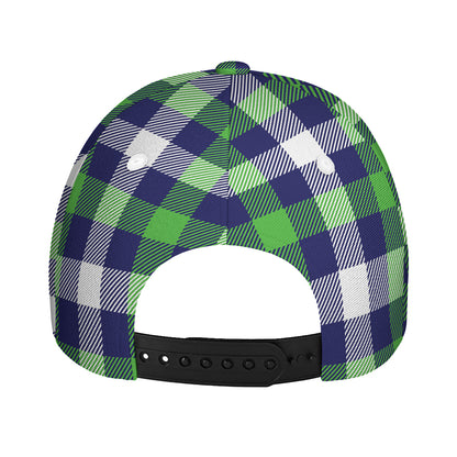 Green Blue And White Buffalo Plaid Print Baseball Cap
