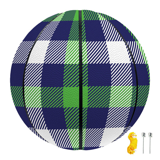 Green Blue And White Buffalo Plaid Print Basketball