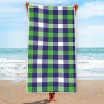 Green Blue And White Buffalo Plaid Print Beach Towel