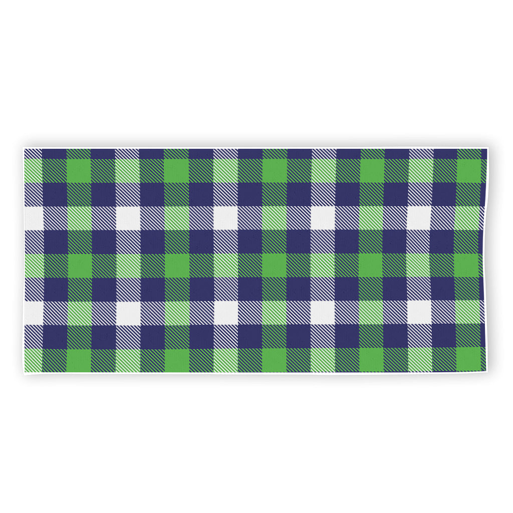 Green Blue And White Buffalo Plaid Print Beach Towel